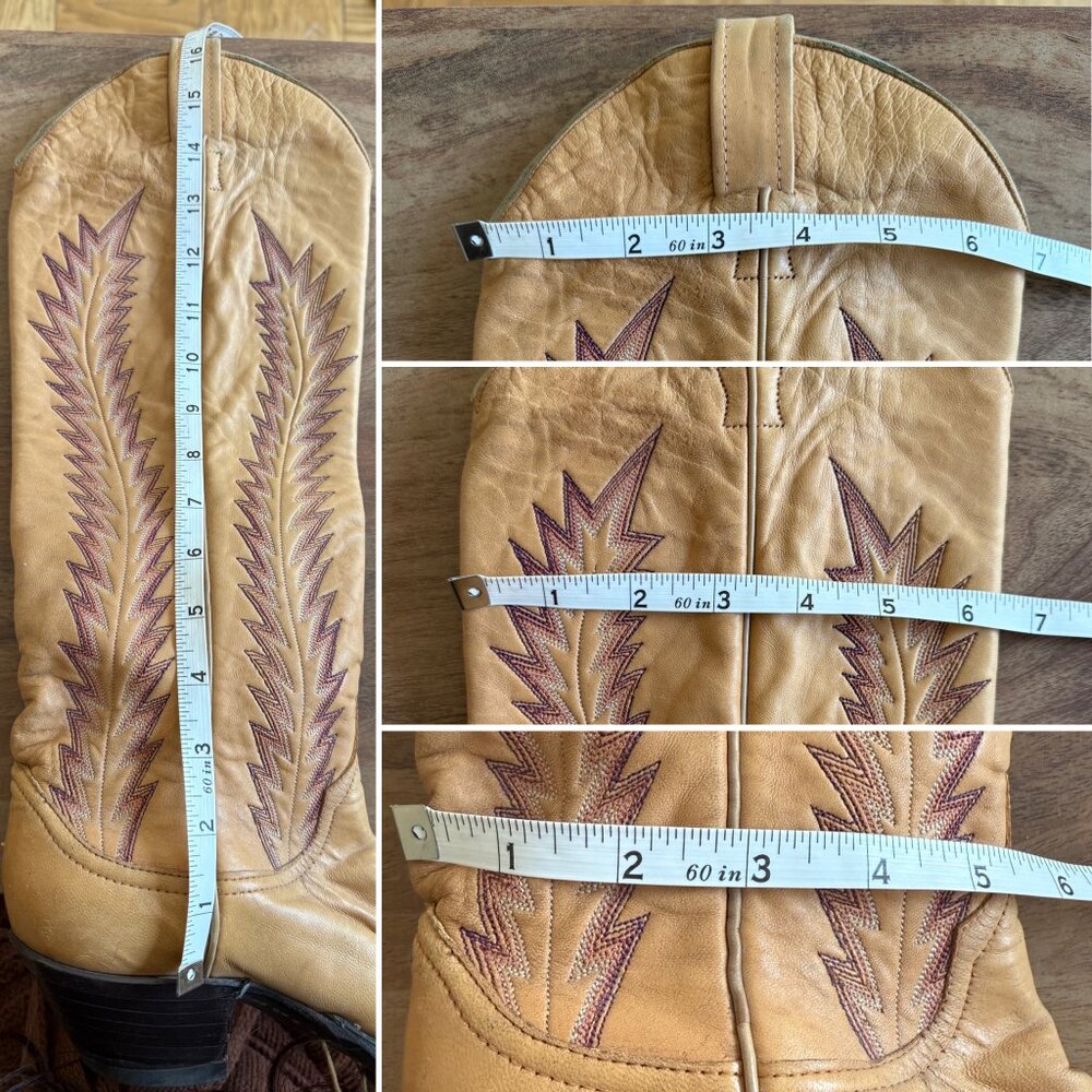 Larry Mahan Tan Leather Knee-High Western Heeled Boots with Brown Stitching - Picture 9 of 10